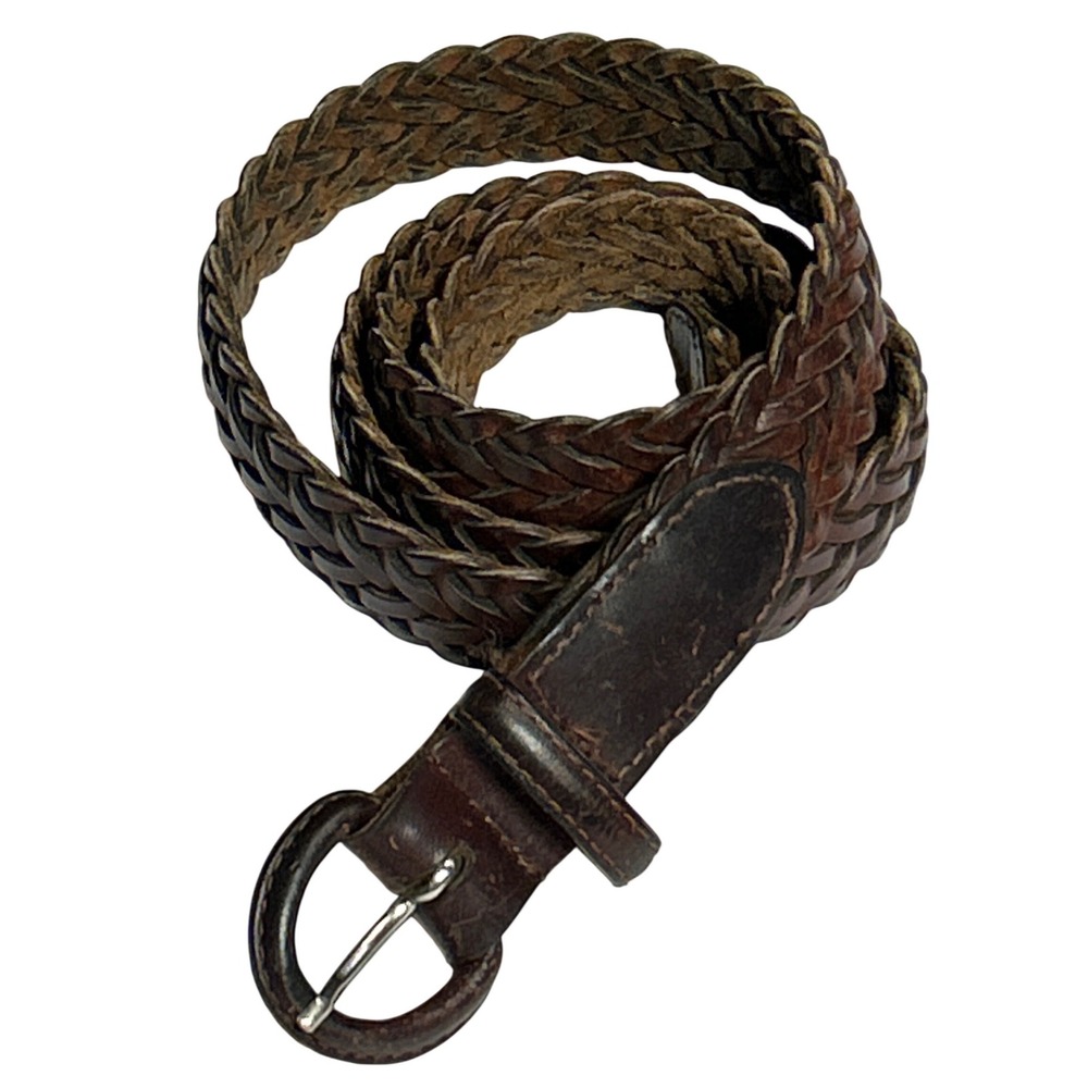 Woven Leather Covered Buckle Braided Belt Brown Size 36 (Fits up to 42") - Picture 2 of 9